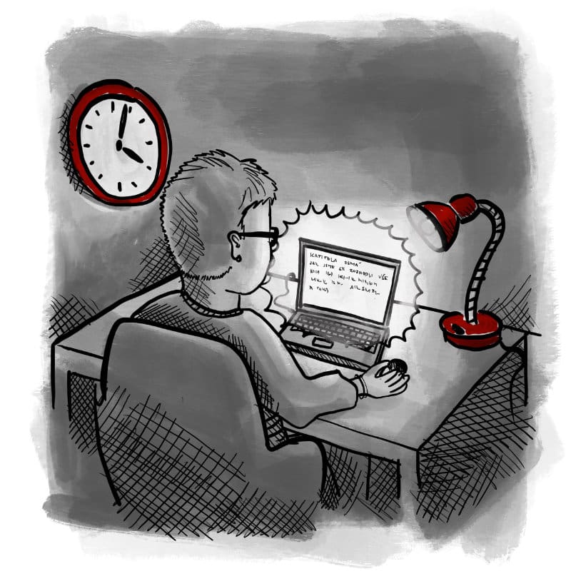 Ilustrace scenaristka pise i v noci